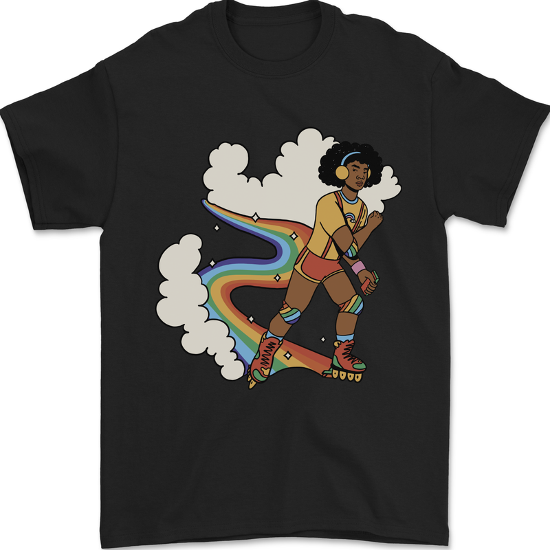 Retro Roller Blading Blades Inline Skating LGBT Mens T-Shirt 100% Cotton Black