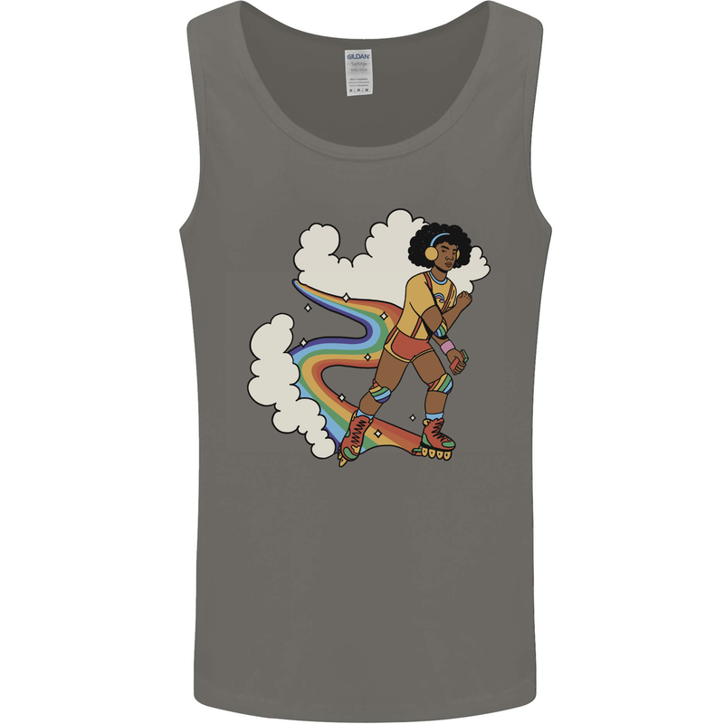 Retro Roller Blading Blades Inline Skating LGBT Mens Vest Tank Top Charcoal