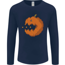 Retro Video Games Halloween Pumpkin Funny Mens Long Sleeve T-Shirt Navy Blue