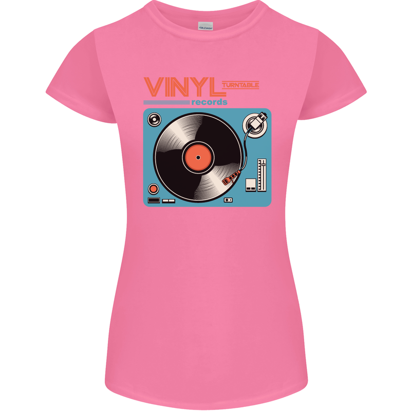 Retro Vinyl Records Turntable DJ Music Womens Petite Cut T-Shirt