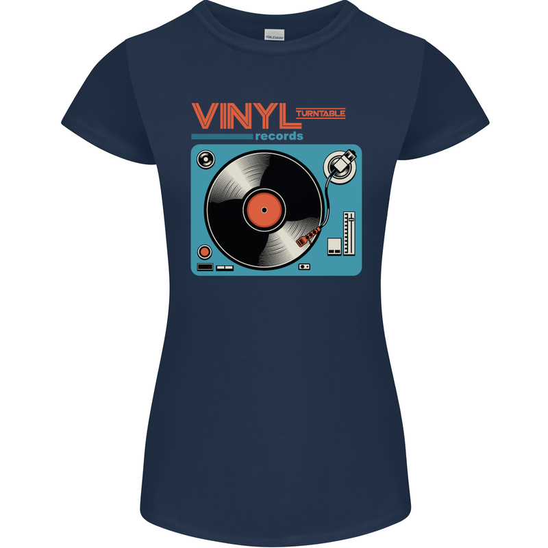 Retro Vinyl Records Turntable DJ Music Womens Petite Cut T-Shirt