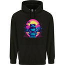 Retrowave Frog in a Sunset Mens 80% Cotton Hoodie Black