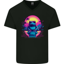 Retrowave Frog in a Sunset Mens V-Neck Cotton T-Shirt Black