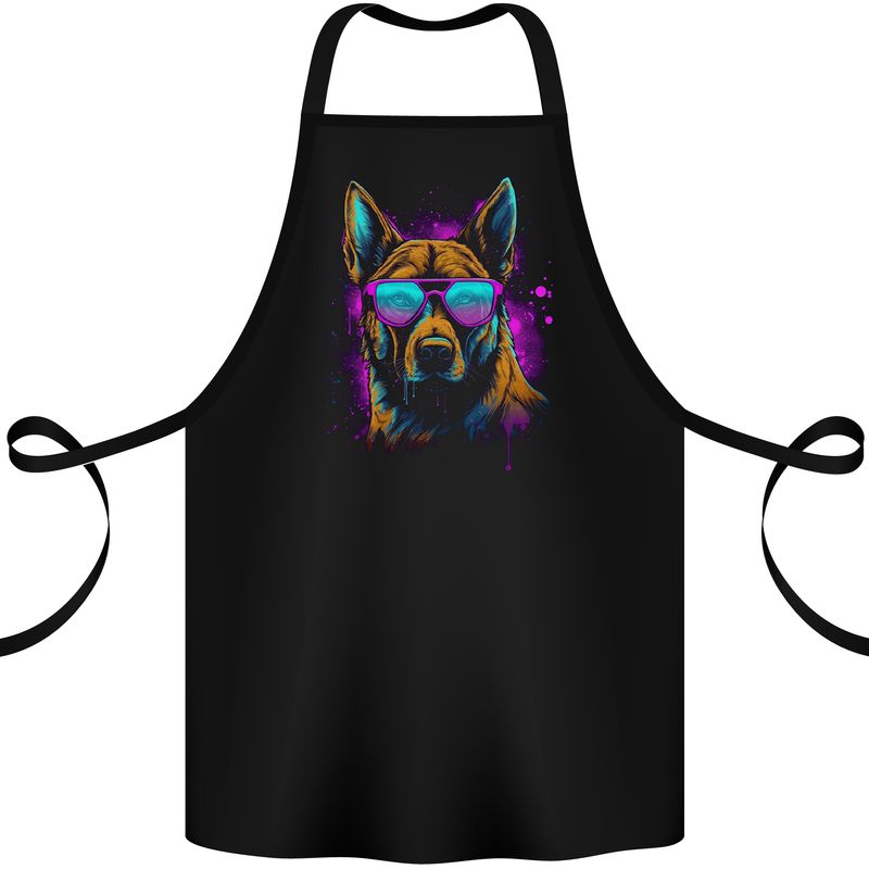 Retrowave German Shepherd Dog Cotton Apron 100% Organic Black