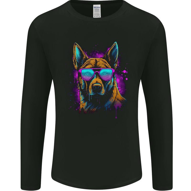 Retrowave German Shepherd Dog Mens Long Sleeve T-Shirt Black