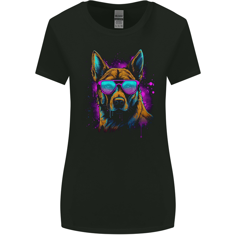 Retrowave German Shepherd Dog Womens Wider Cut T-Shirt Black