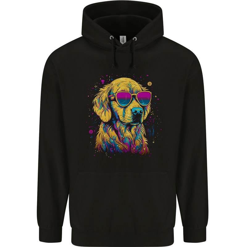 Retrowave Golden Retriever Dog Childrens Kids Hoodie Black