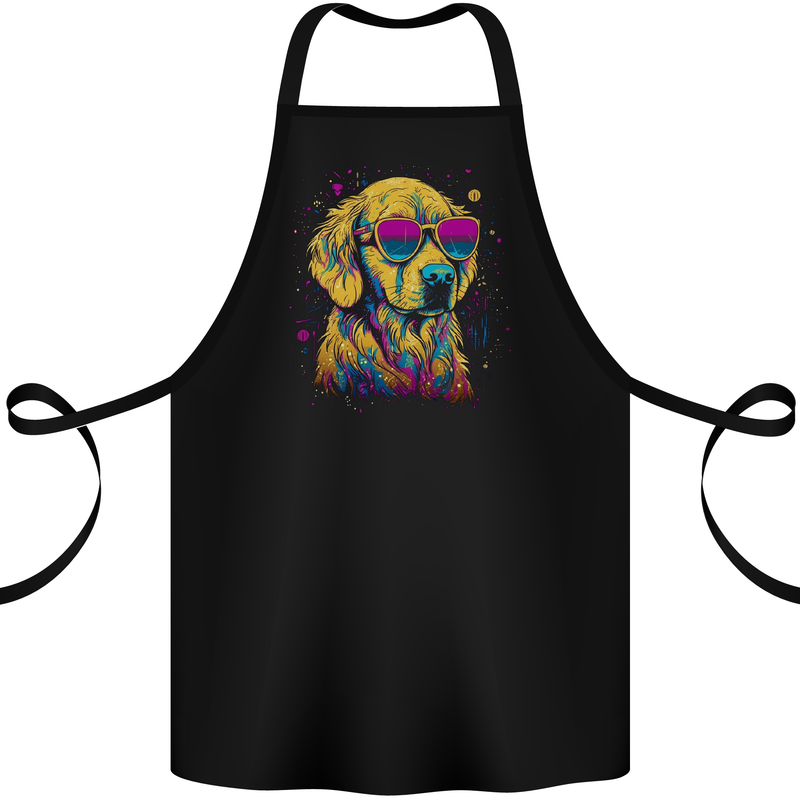 Retrowave Golden Retriever Dog Cotton Apron 100% Organic Black