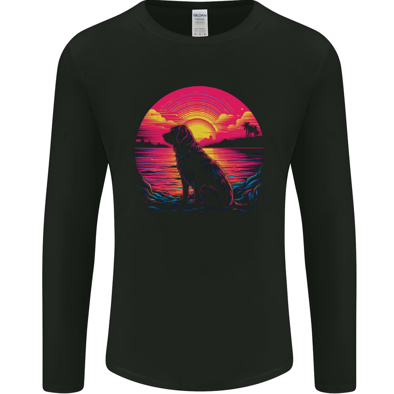 Retrowave Golden Retriever Dog Mens Long Sleeve T-Shirt Black