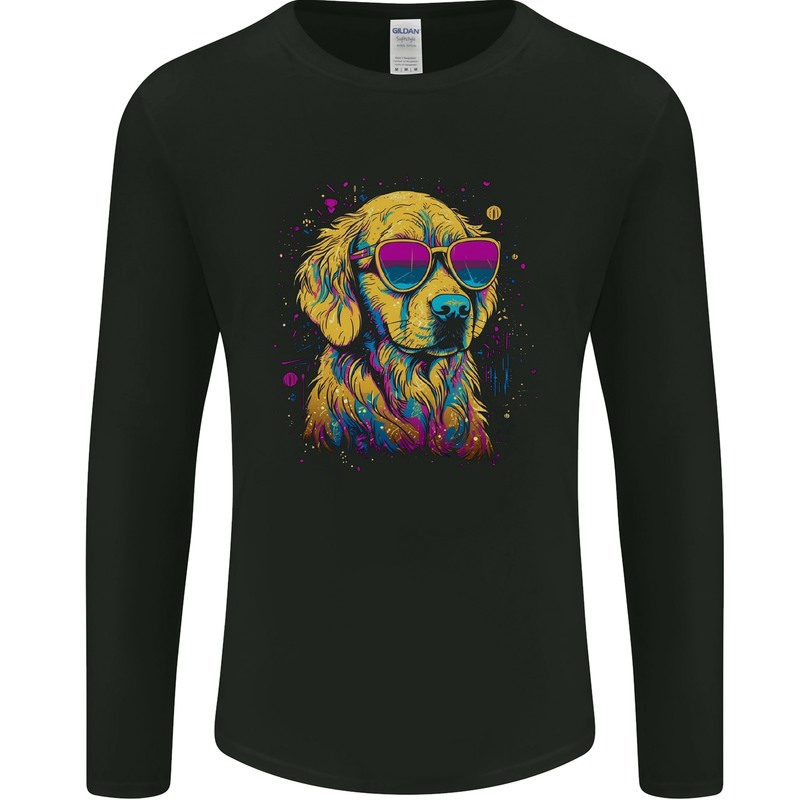 Retrowave Golden Retriever Dog Mens Long Sleeve T-Shirt Black