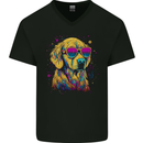 Retrowave Golden Retriever Dog Mens V-Neck Cotton T-Shirt Black