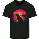Retrowave Golden Retriever Dog Mens V-Neck Cotton T-Shirt Black