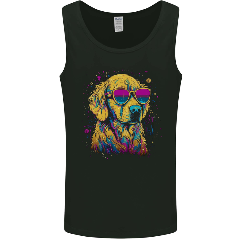 Retrowave Golden Retriever Dog Mens Vest Tank Top Black