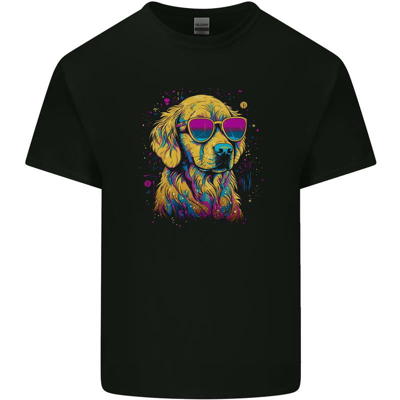 Retrowave Golden Retriever Mens Cotton T-Shirt Tee Top Black