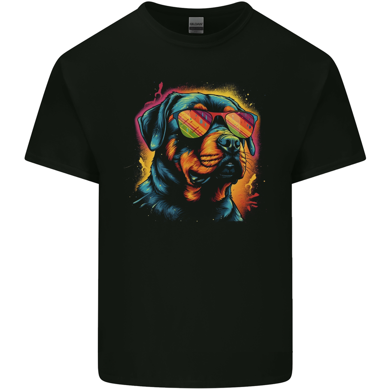 Retrowave Rottweiler Dog Mens Cotton T-Shirt Tee Top Black