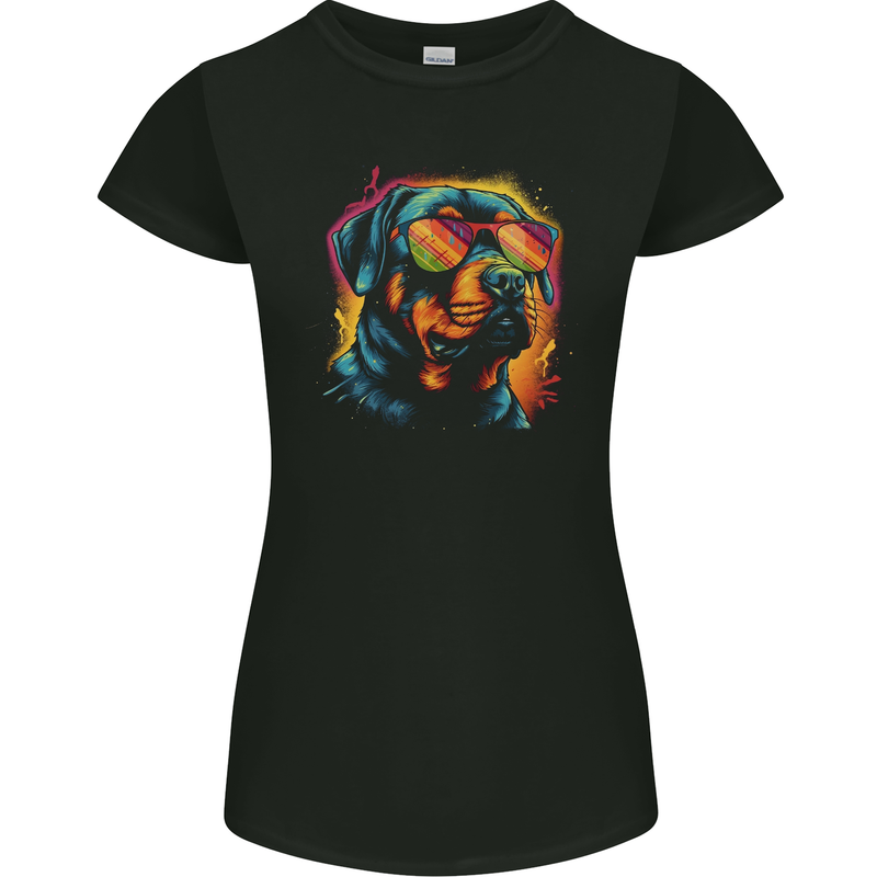 Retrowave Rottweiler Dog Womens Petite Cut T-Shirt Black