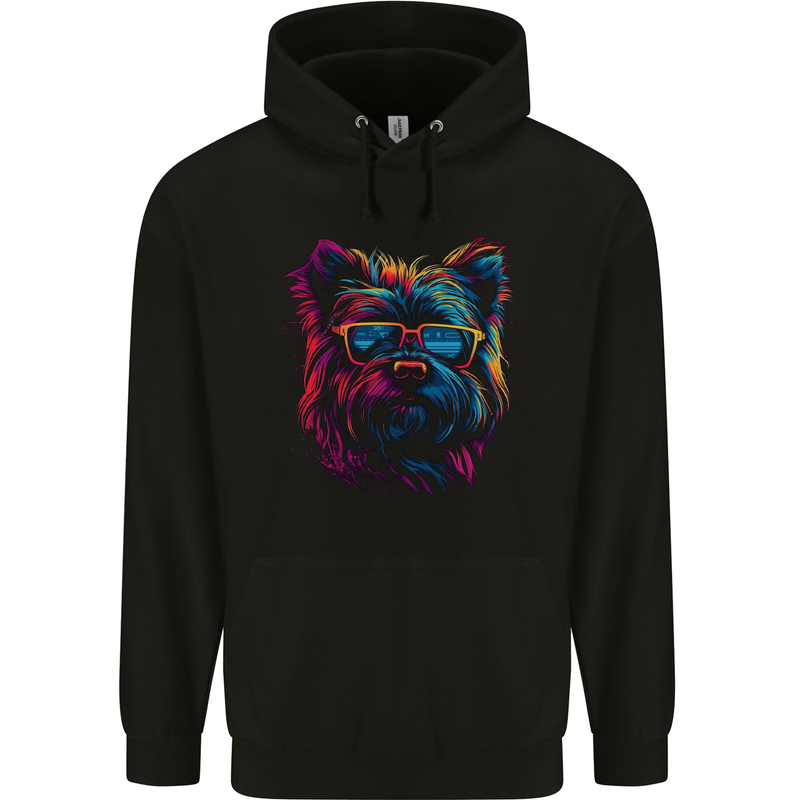 Retrowave Yorkshire Terrier Dog Childrens Kids Hoodie Black