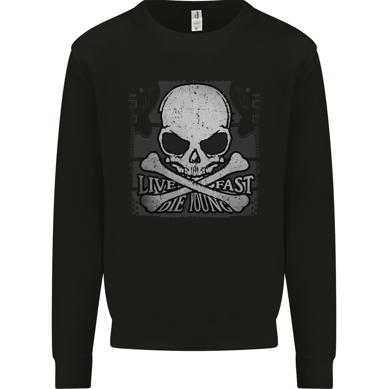 Ride Fast Biker Skull Motorcycle Guitars Rock Mens Sweatshirt Jumper Black