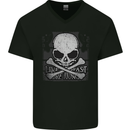 Ride Fast Biker Skull Motorcycle Guitars Rock Mens V-Neck Cotton T-Shirt Black