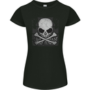 Ride Fast Biker Skull Motorcycle Guitars Rock Womens Petite Cut T-Shirt Black