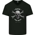 Ride the Seas Jolly Roger Skull Pirates Sailing Mens V-Neck Cotton T-Shirt Black