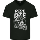 Ride to Die Grim Reaper Biker Bicycle Skull Mens V-Neck Cotton T-Shirt Black