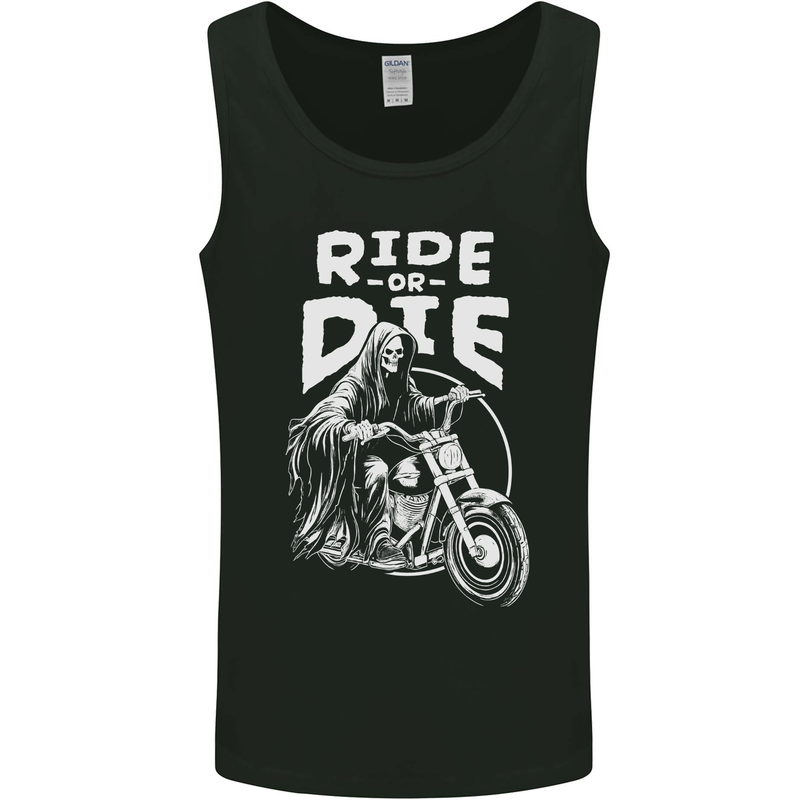 Ride to Die Grim Reaper Biker Bicycle Skull Mens Vest Tank Top Black