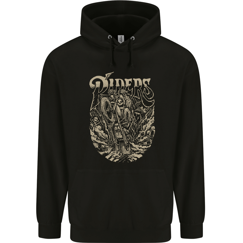 Riders Skull Biker Motorbike Motorcycle Childrens Kids Hoodie Black