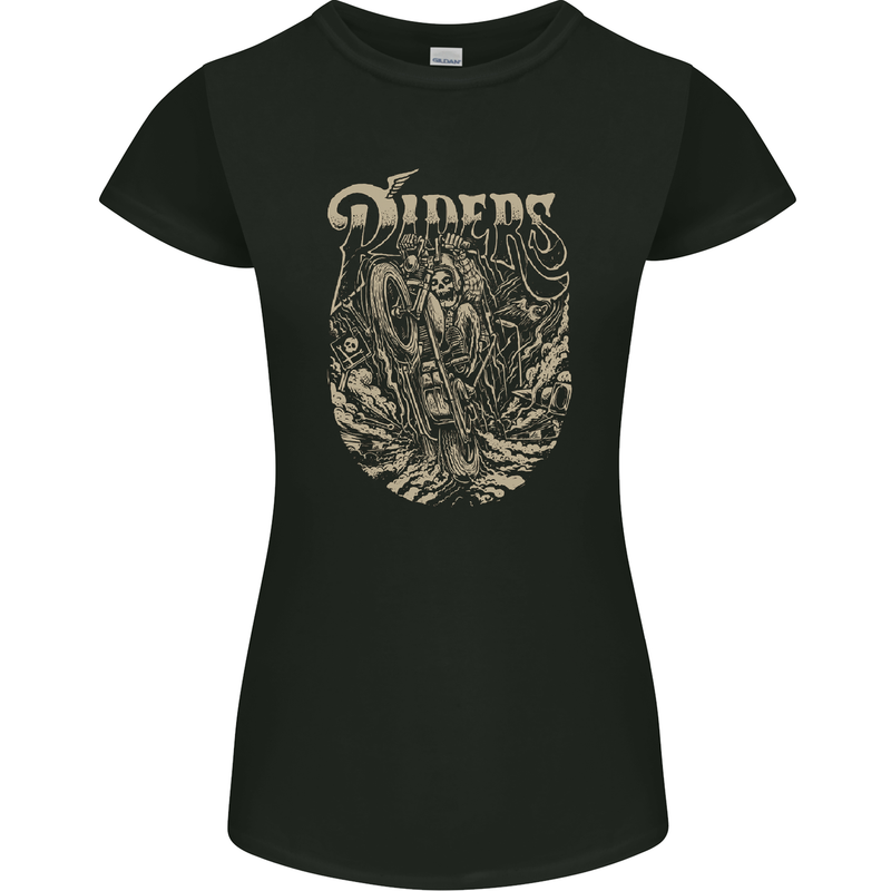 Riders Skull Biker Motorbike Motorcycle Womens Petite Cut T-Shirt Black