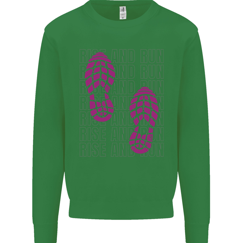 Rise & Run Running Cross Country Marathon Runner Kids Sweatshirt Jumper Irish Green