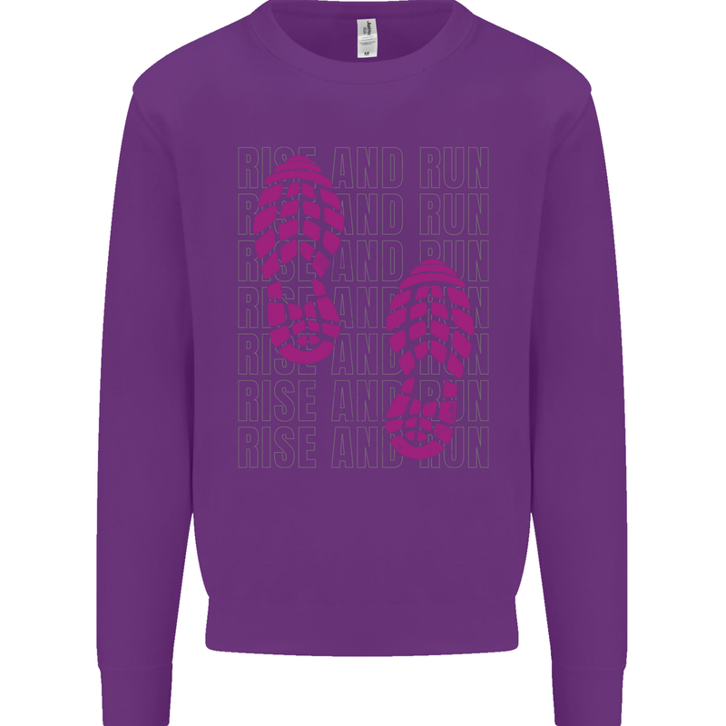 Rise & Run Running Cross Country Marathon Runner Kids Sweatshirt Jumper Purple