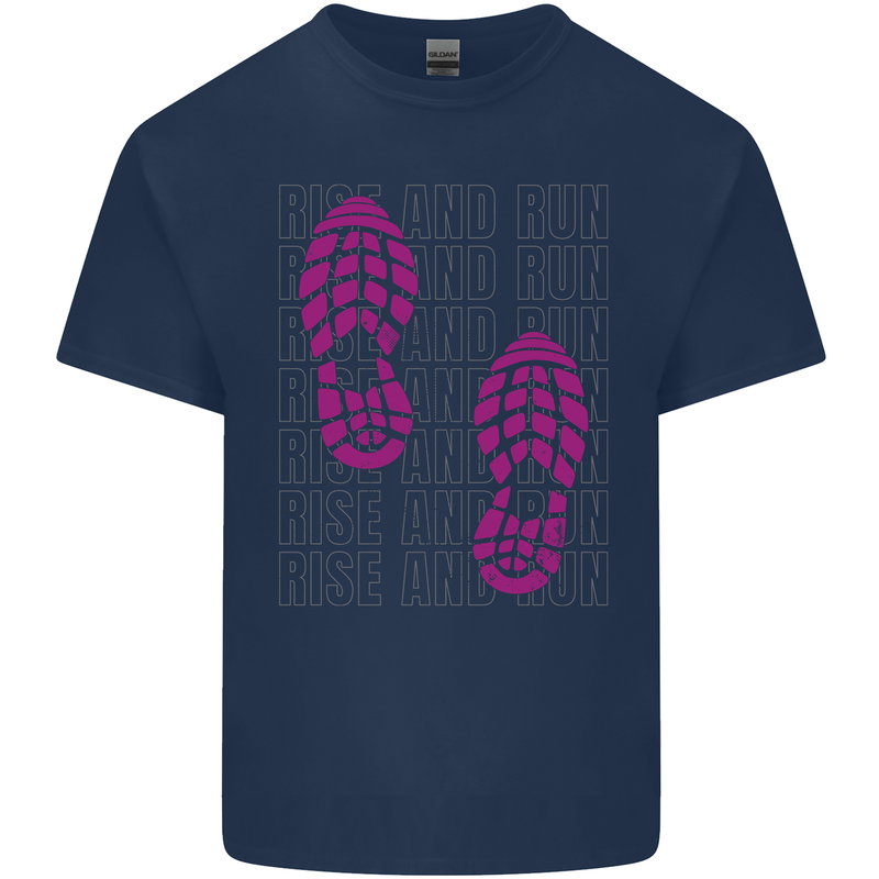 Rise & Run Running Cross Country Marathon Runner Kids T-Shirt Childrens Navy Blue