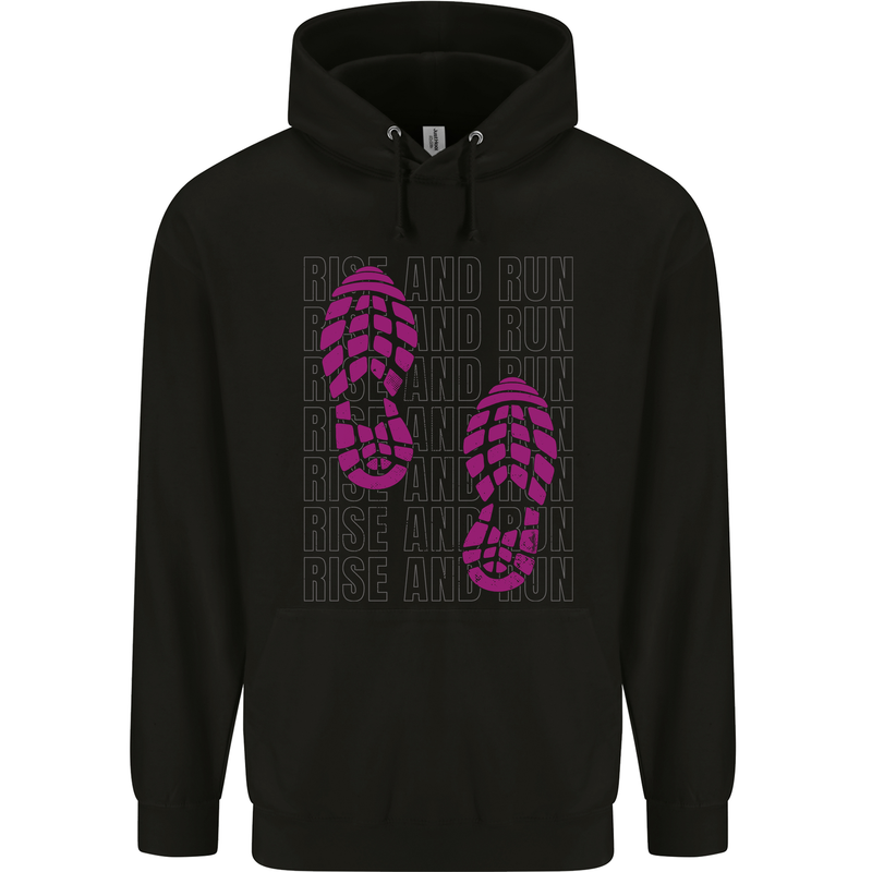 Rise & Run Running Cross Country Marathon Runner Mens 80% Cotton Hoodie Black