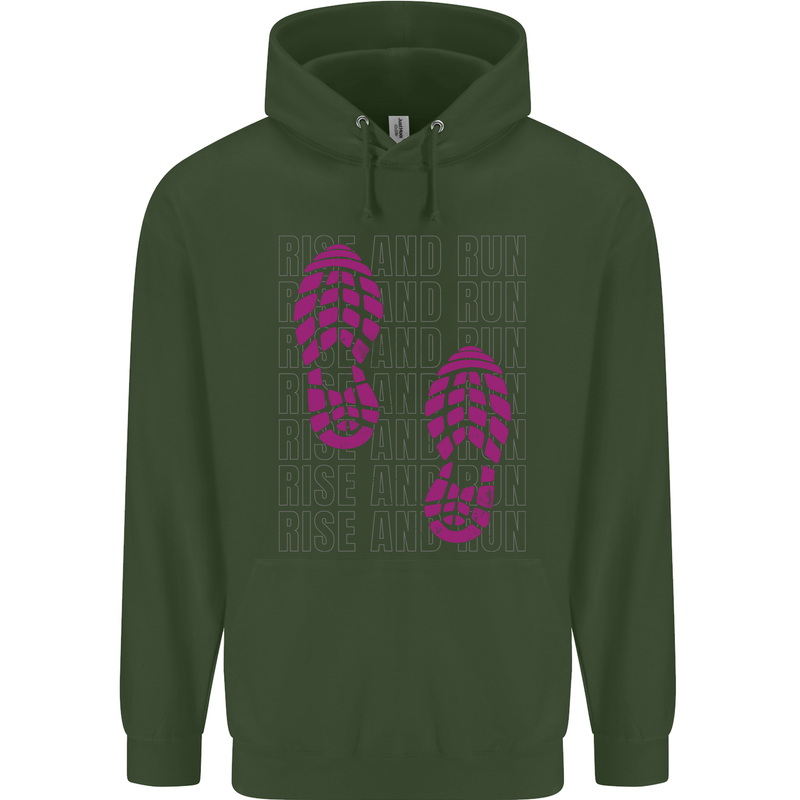 Rise & Run Running Cross Country Marathon Runner Mens 80% Cotton Hoodie Forest Green