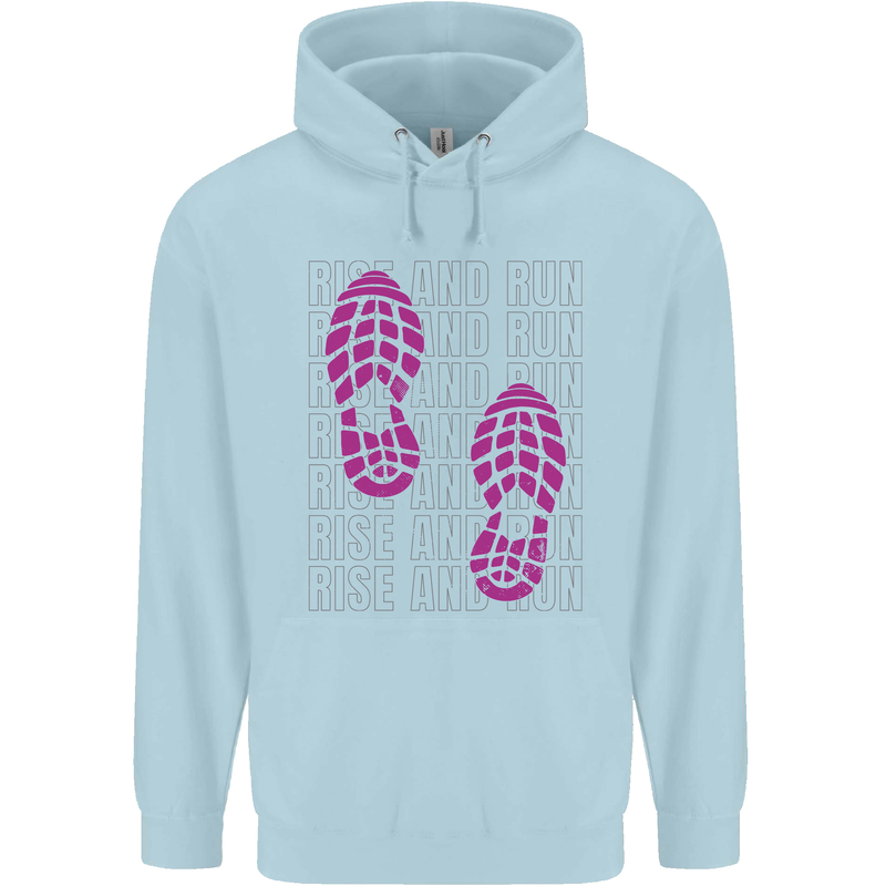 Rise & Run Running Cross Country Marathon Runner Mens 80% Cotton Hoodie Light Blue