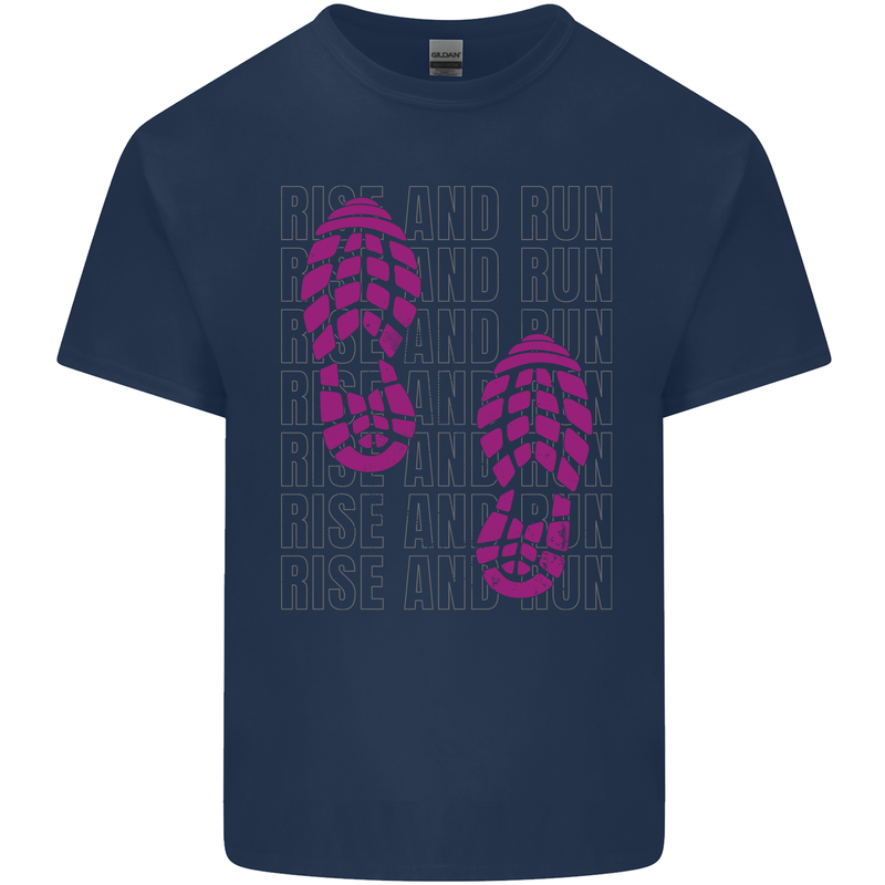 Rise & Run Running Cross Country Marathon Runner Mens Cotton T-Shirt Tee Top Navy Blue