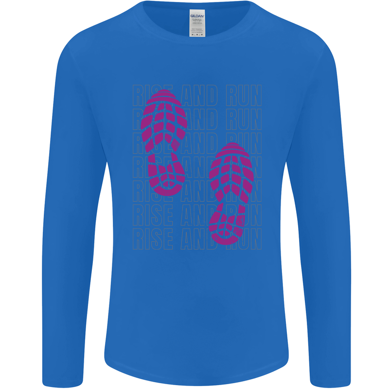 Rise & Run Running Cross Country Marathon Runner Mens Long Sleeve T-Shirt Royal Blue