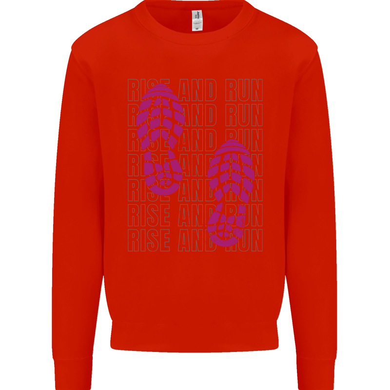 Rise & Run Running Cross Country Marathon Runner Mens Sweatshirt Jumper Bright Red