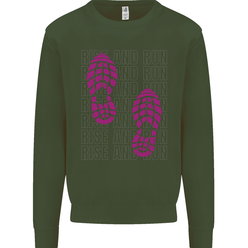 Rise & Run Running Cross Country Marathon Runner Mens Sweatshirt Jumper Forest Green