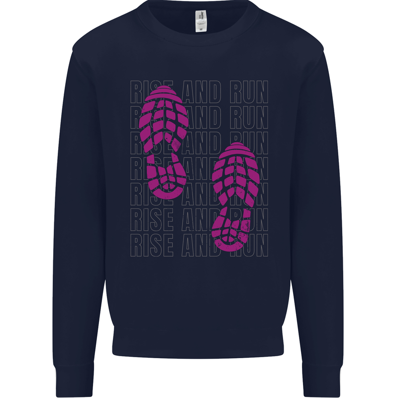 Rise & Run Running Cross Country Marathon Runner Mens Sweatshirt Jumper Navy Blue