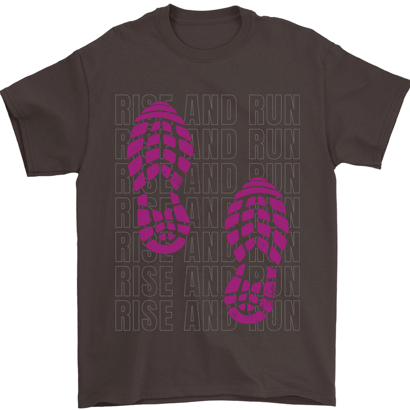 Rise & Run Running Cross Country Marathon Runner Mens T-Shirt 100% Cotton Dark Chocolate