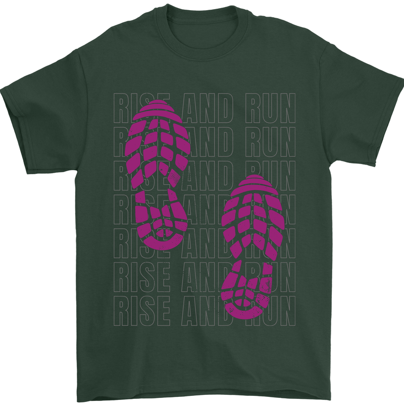 Rise & Run Running Cross Country Marathon Runner Mens T-Shirt 100% Cotton Forest Green