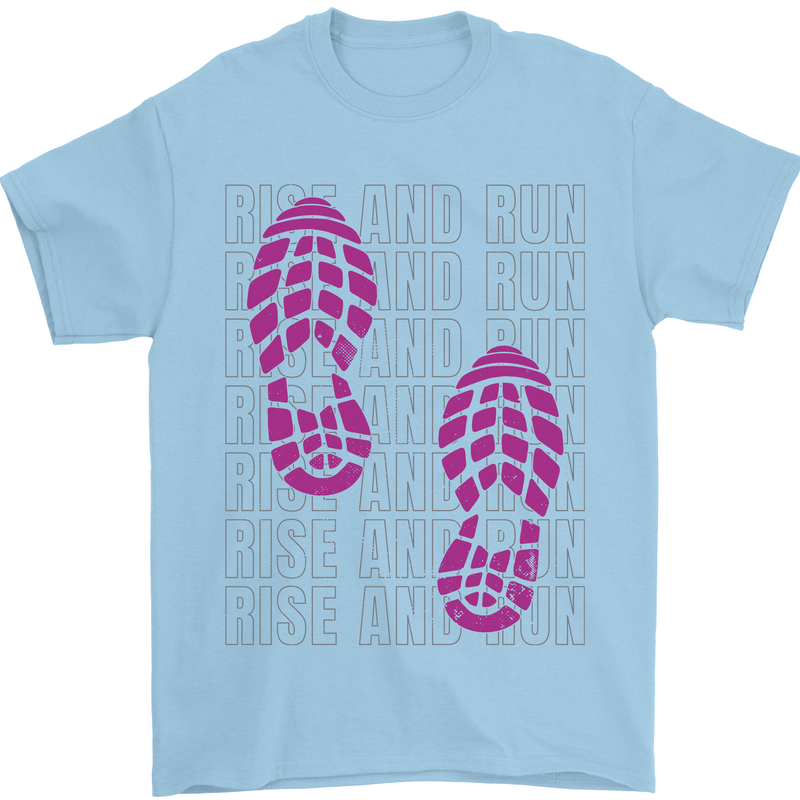 Rise & Run Running Cross Country Marathon Runner Mens T-Shirt 100% Cotton Light Blue
