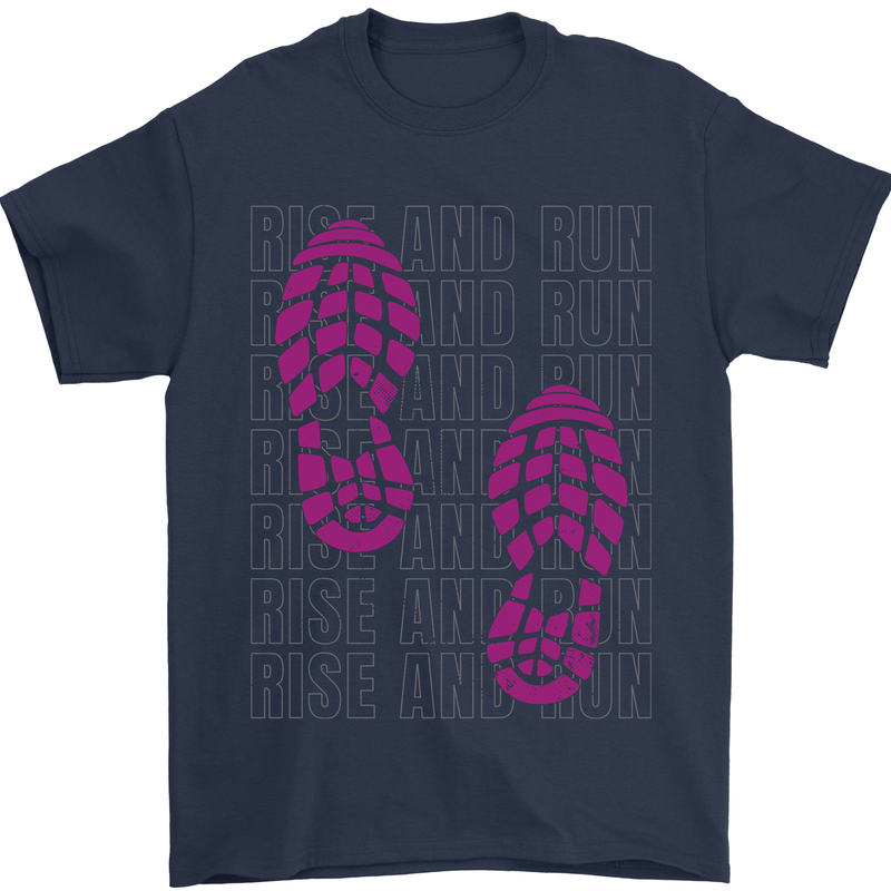 Rise & Run Running Cross Country Marathon Runner Mens T-Shirt 100% Cotton Navy Blue