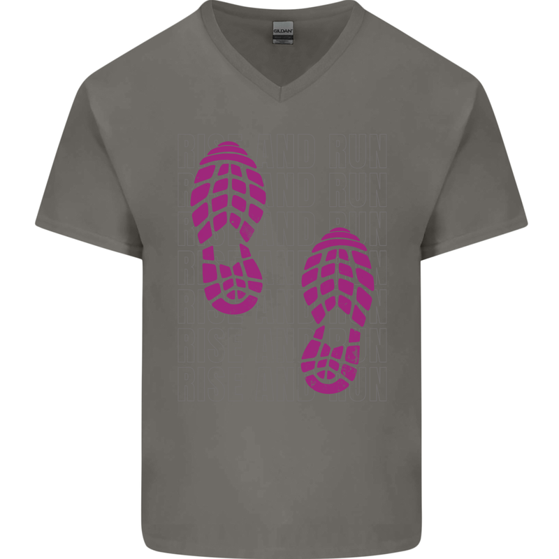 Rise & Run Running Cross Country Marathon Runner Mens V-Neck Cotton T-Shirt Charcoal