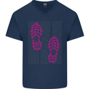 Rise & Run Running Cross Country Marathon Runner Mens V-Neck Cotton T-Shirt Navy Blue