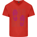 Rise & Run Running Cross Country Marathon Runner Mens V-Neck Cotton T-Shirt Red