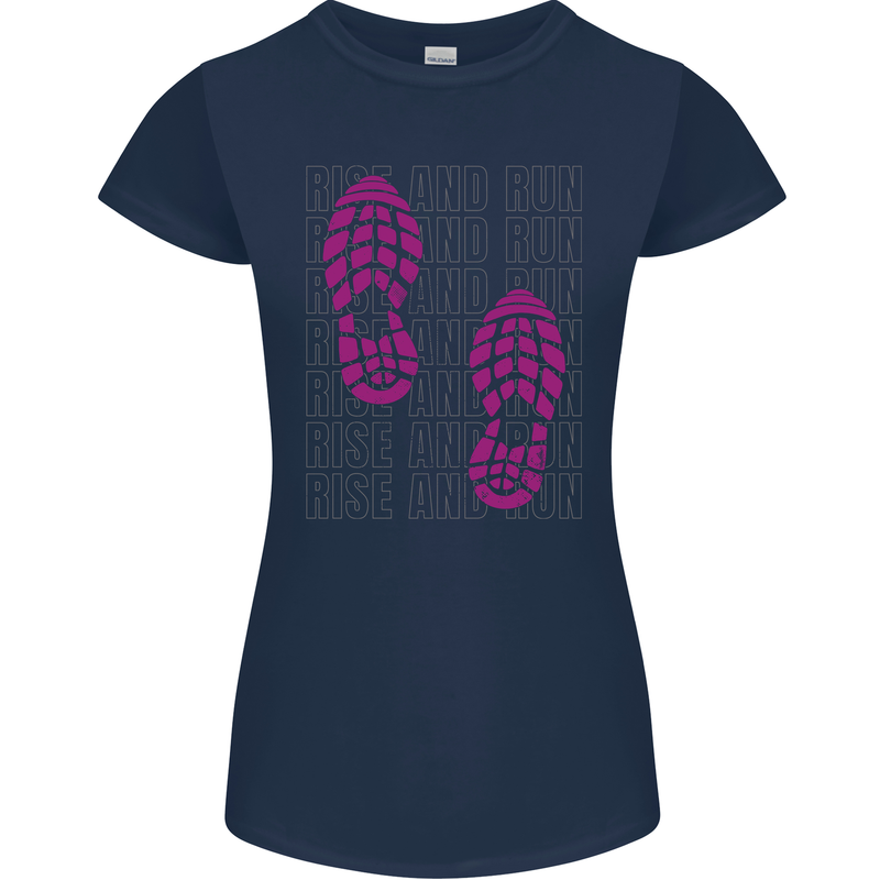 Rise & Run Running Cross Country Marathon Runner Womens Petite Cut T-Shirt Navy Blue