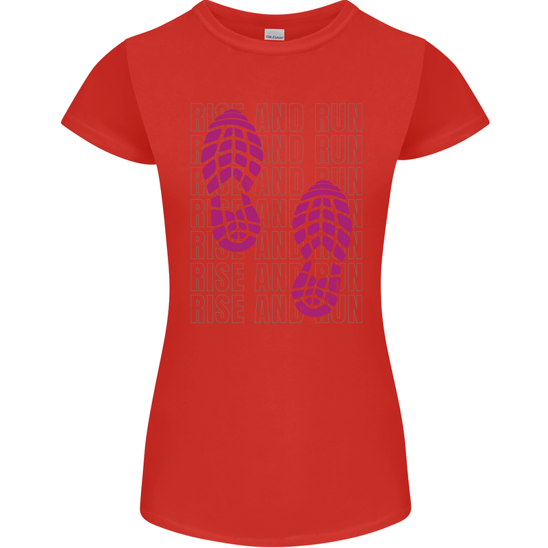 Rise & Run Running Cross Country Marathon Runner Womens Petite Cut T-Shirt Red