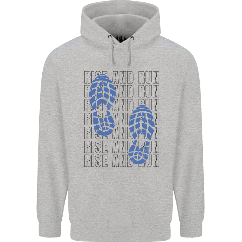 Rise & Run Running Marathon Cross Country Runner Childrens Kids Hoodie Sports Grey